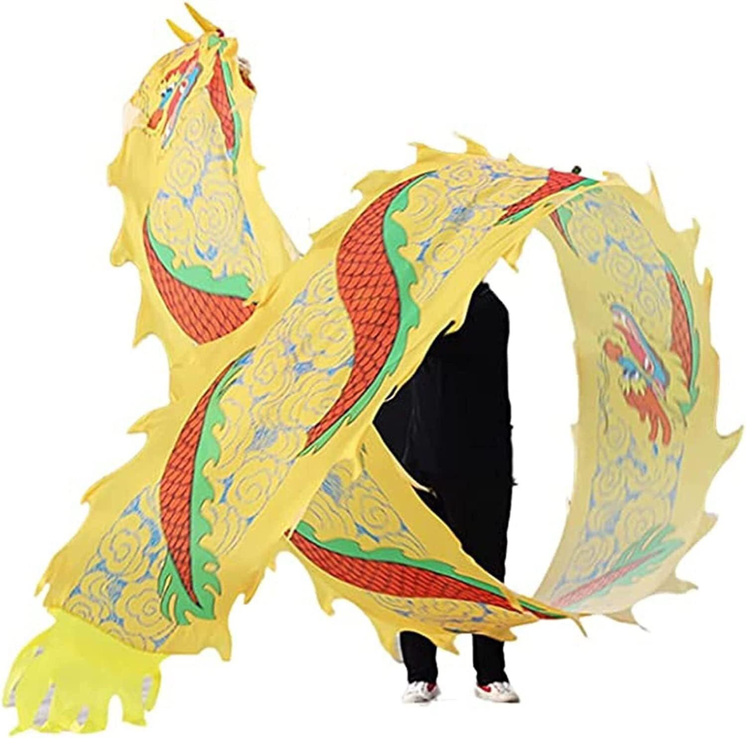 TFG - Ttfd Ribbon Streamers Colourful Dragon Silk Streamers Spinning and Shaking I Ribbon Toys for Children to Play with(Yellow,10m/33ft)