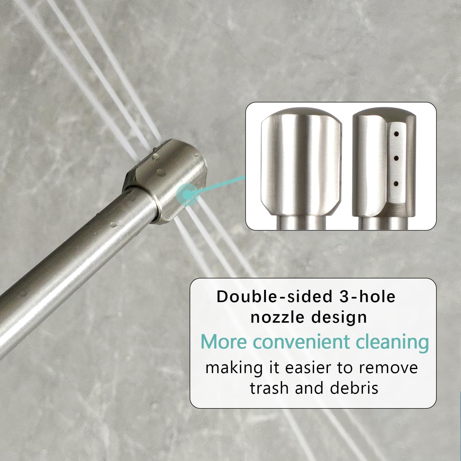 All-Metal RV Toilet Wand with Shut-Off Valve, RV Black Tank Cleaning Wand with 360 Degree Swivel Adapter and Power Nozzle (Double-sided nozzles)