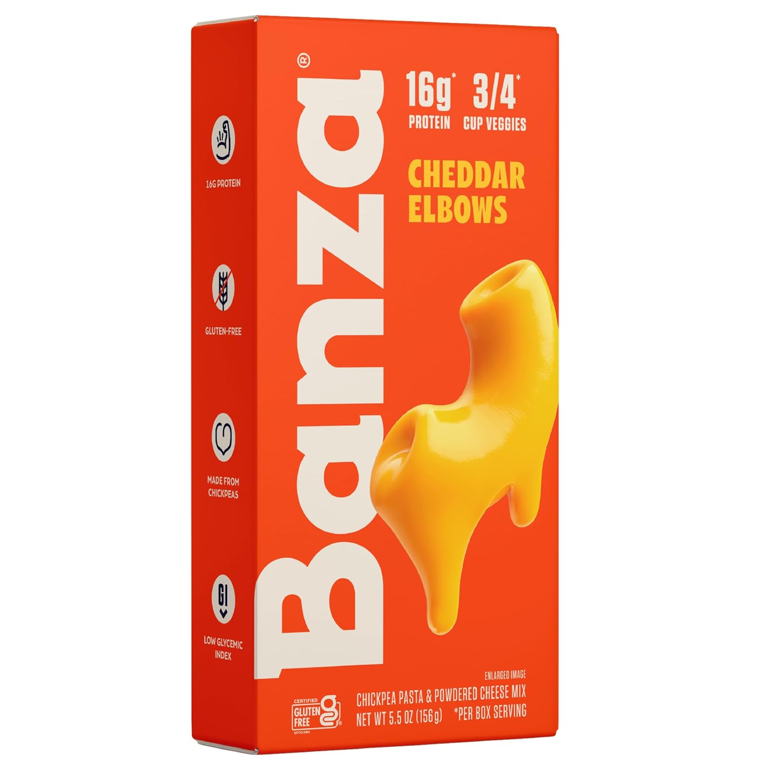 Banza Elbows & Classic Cheddar Mac and Cheese – High Protein, Gluten Free, and Lower Carb Protein Mac and Cheese – 5.5oz