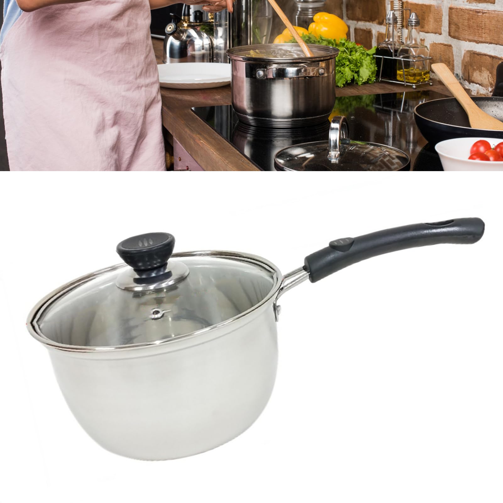 FLEXMAN Stainless Steel Warmer Pan, Large Capacity Milk Pot, Anti Scald Handle Milk Warmer Pot, Multipurpose Handy Small Saucepan for Family