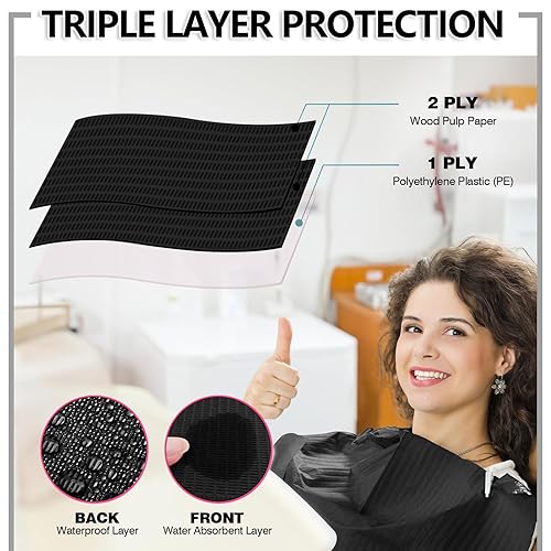 Miniatura 4 de Baberos negros para pacientes, papel de tatuaje, 3 capas, impermeable, para dentista o médico, cubierta de mesa para uñas
