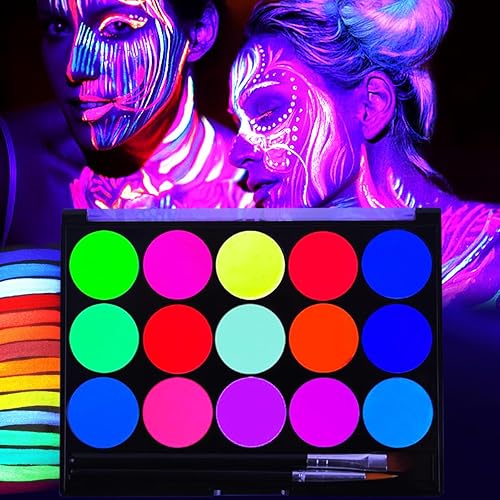 Glow UV Blacklight Face Paint,Neon Fluorescent Body Painting Palette,Water Activated
