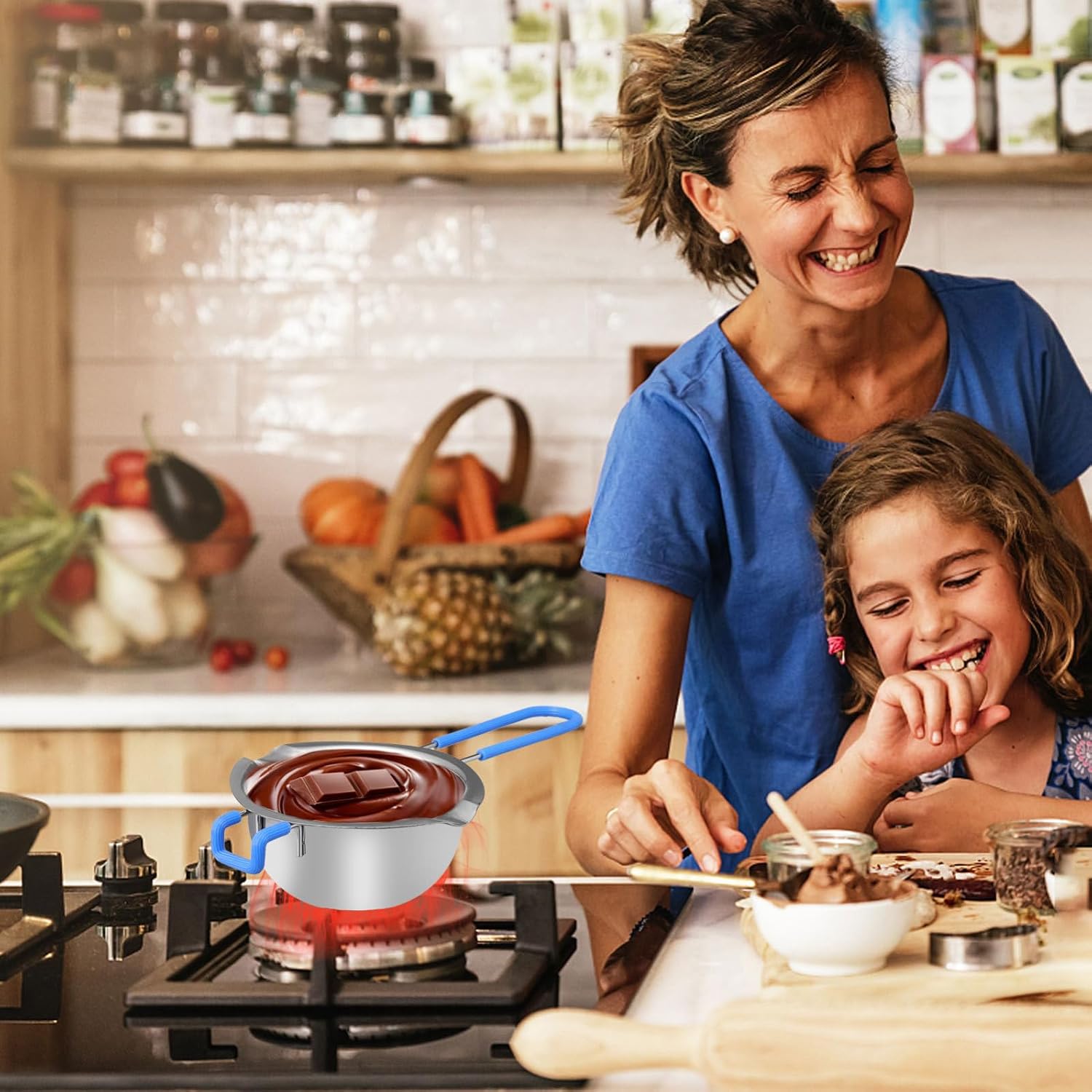 Chocolate Melting Pot Lid and Silicone Handle Stainless Steel