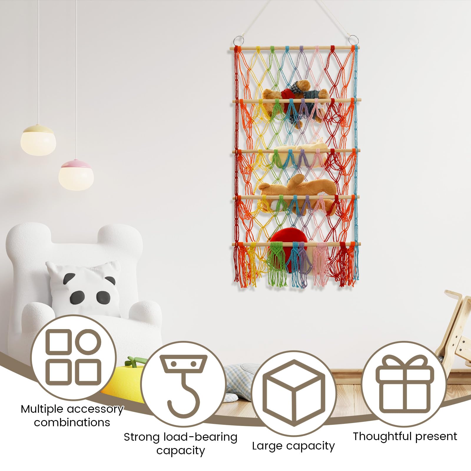 ZJRDYYK 4 Layers Stuffed Animal Net Hammock, Stuffed Animals Holder Hanging, Toy Storage Net Hammock for Flat Wall, Soft Toy Organizers and Storage (Color)