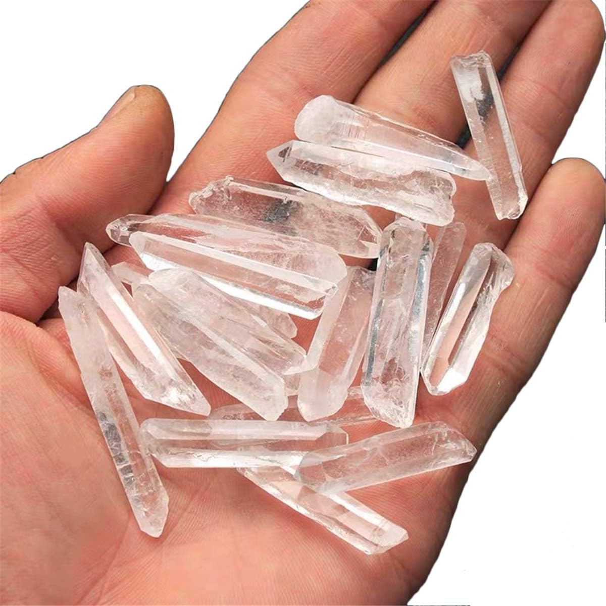 Techson Natural Clear Crystal, 100g Reiki Healing White Quartz Rough Stone, 5-20 Pcs Irregular Shape Cluster Points Pillar for Lapidary Polishing Home Decor (3.5oz)