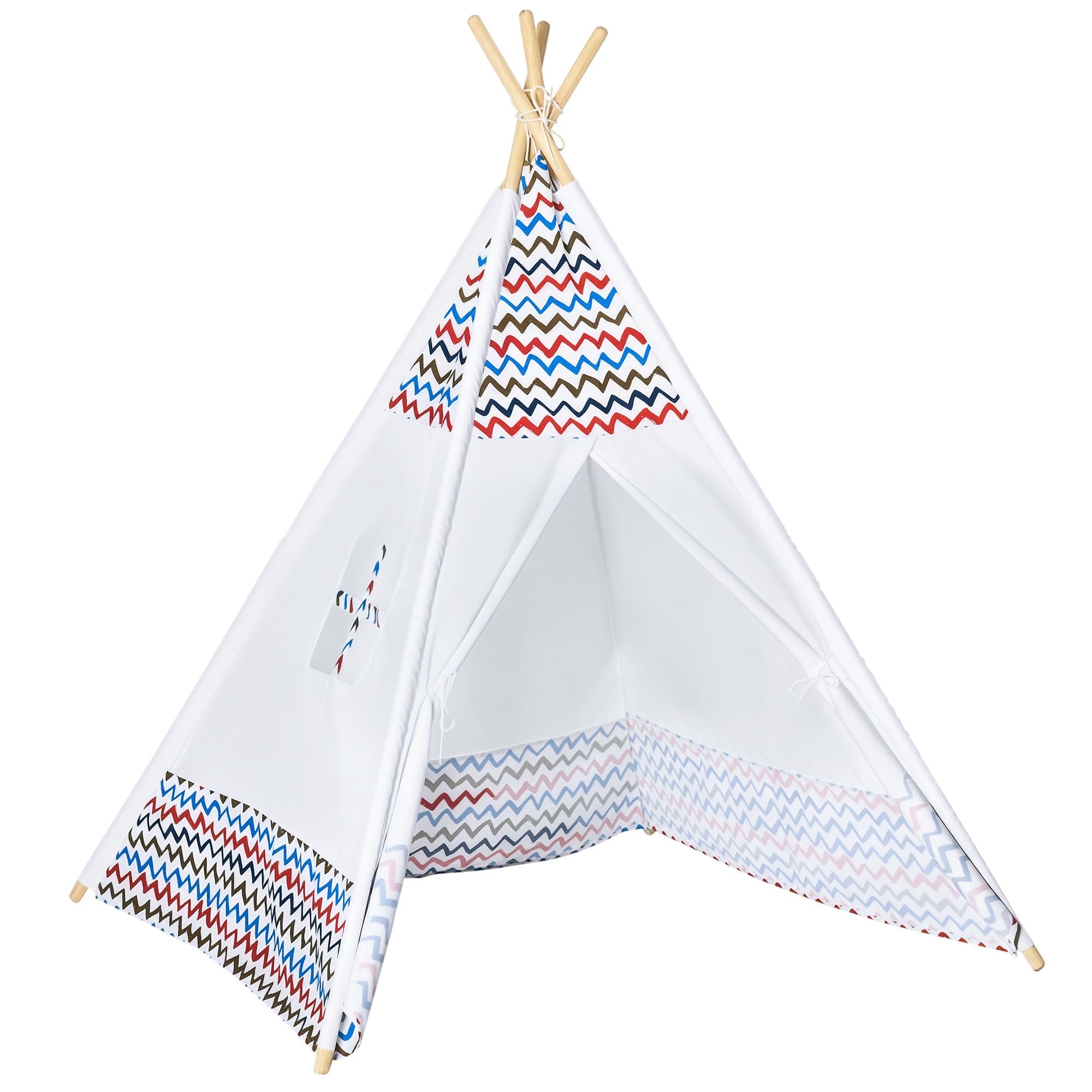 HOMCOM Tienda de Campaña para Niños de +3 Años Tipi Infantil de Madera Portátil con Ventana para Interiores y Exteriores 120x120x155 cm Blanco