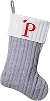 Vista 68 de Medias de Navidad con monograma de punto gris de 19.5 pulgadas. Calcetines de Navidad con inicial personalizadas, decoración de fiesta de Navidad