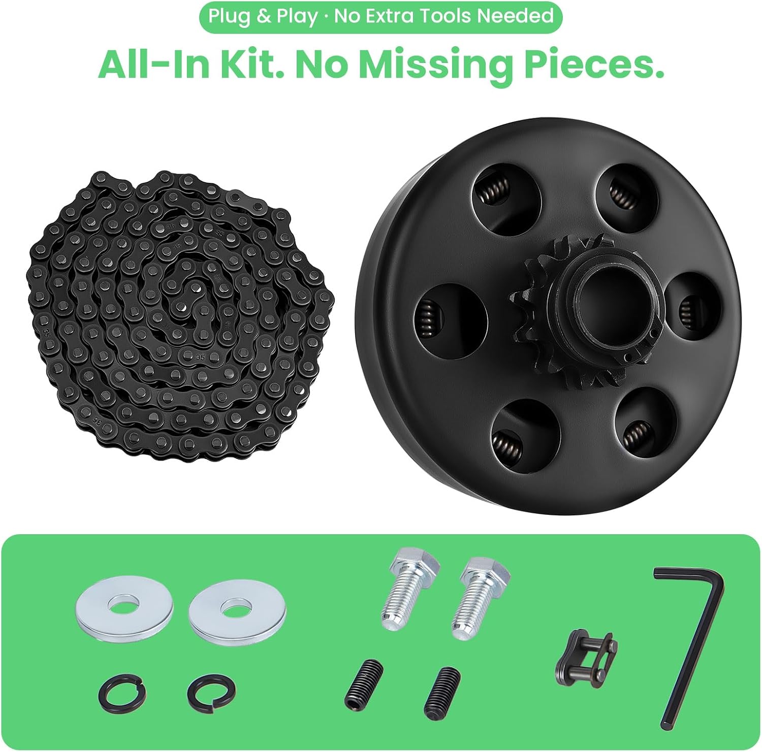 Predator 212 Clutch Kit, Heavy Duty 12T Centrifugal Clutch 3/4" Bore for #35 Chain, Go Kart & Mini Bike, Fits 212cc Predator 212 / Honda GX160 GX200 2–7HP Engine with Chain, Screws & Link