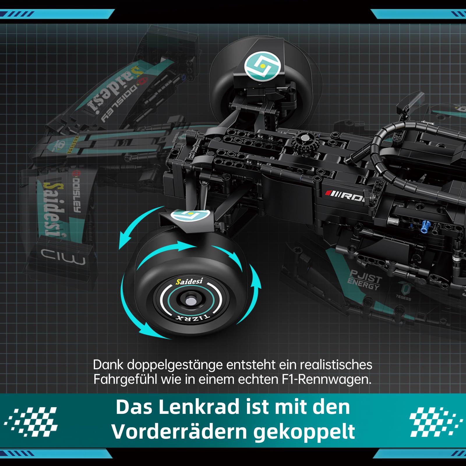 Reobrix 11040 F1 Rennwagen Klemmbausteine Set im Maßstab 1:8Formula Racing Bausteinset (3473 Teile)