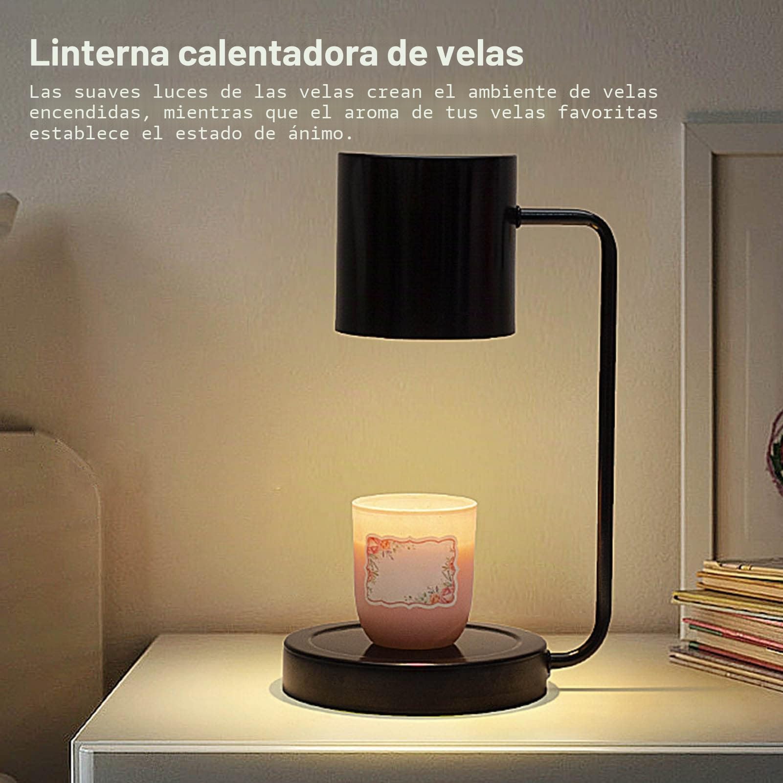 Fockety Lámpara Calentadora de Velas, Forma Exquisita de Lámpara de Vela Electrónica de Atenuación Continua para Dormitorio (Negro)