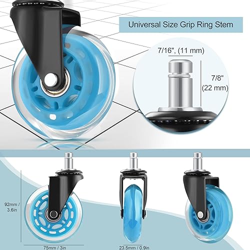 Miniatura 4 de Hivexagon Juego de 5 ruedas de repuesto para silla de oficina, ruedas universales silenciosas, resistentes, de 3 pulgadas, para sillas de oficina