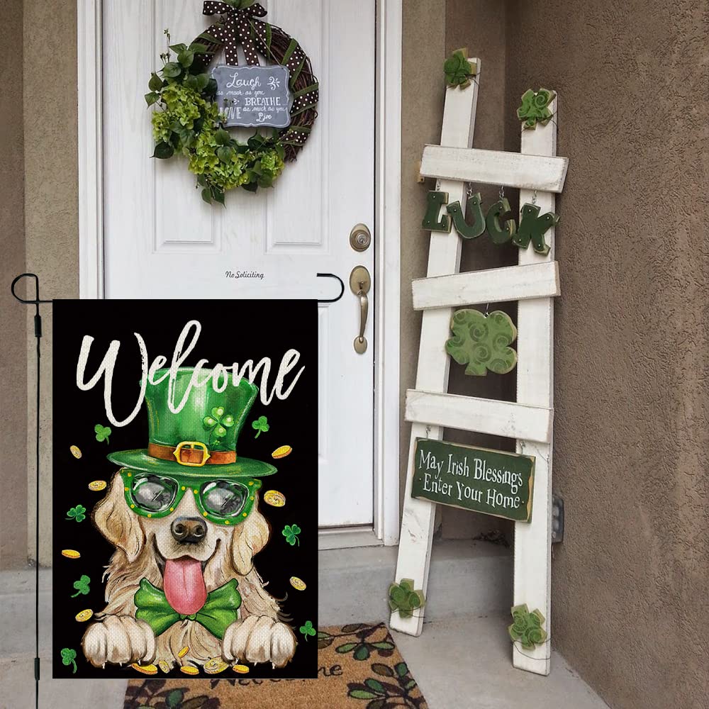 CROWNED BEAUTY Gartenflagge St. Patrick's Day - 30,5x45,7 Cm, Doppelseitig, Golden Retriever