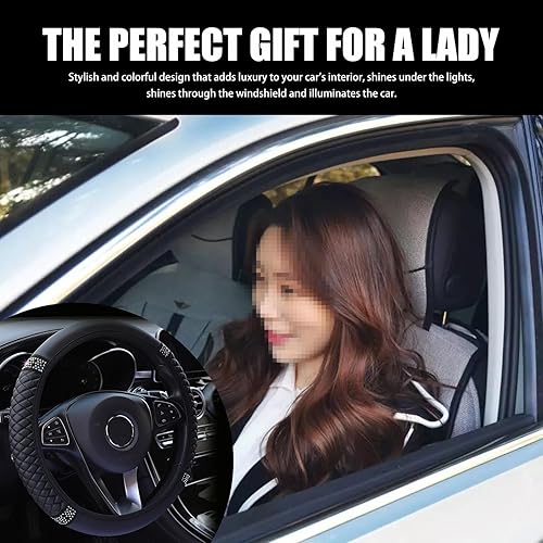 Miniatura 5 de 1 funda brillante para volante de automóvil, funda protectora elástica de cuero con incrustaciones de diamantes de imitación sin anillo interior,