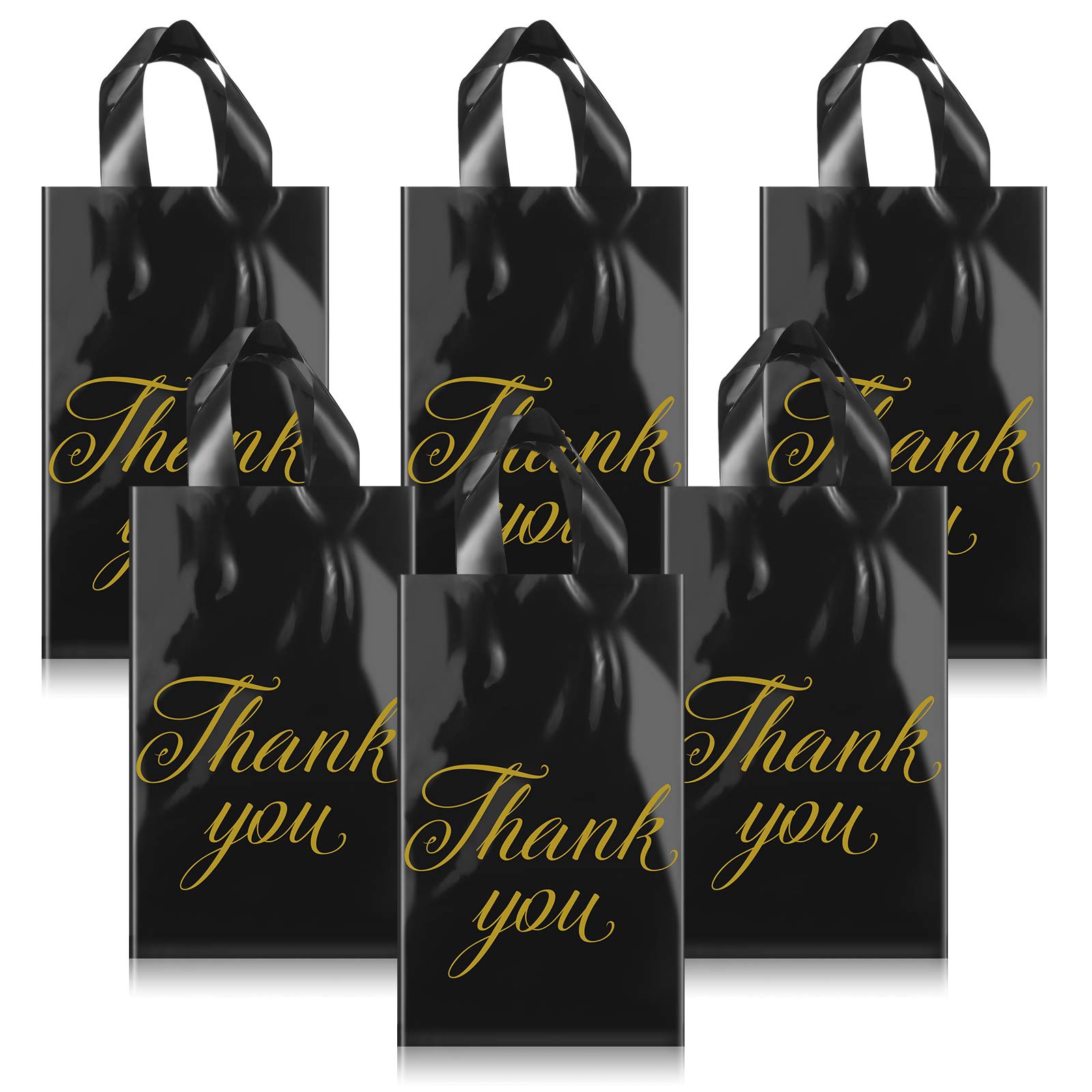 Outus 120 Pieces Black Thank You Gift Bags with Handles 9"x12" Plastic Bag for Small Business Mother Teacher Wedding Bridal Shopping Birthday