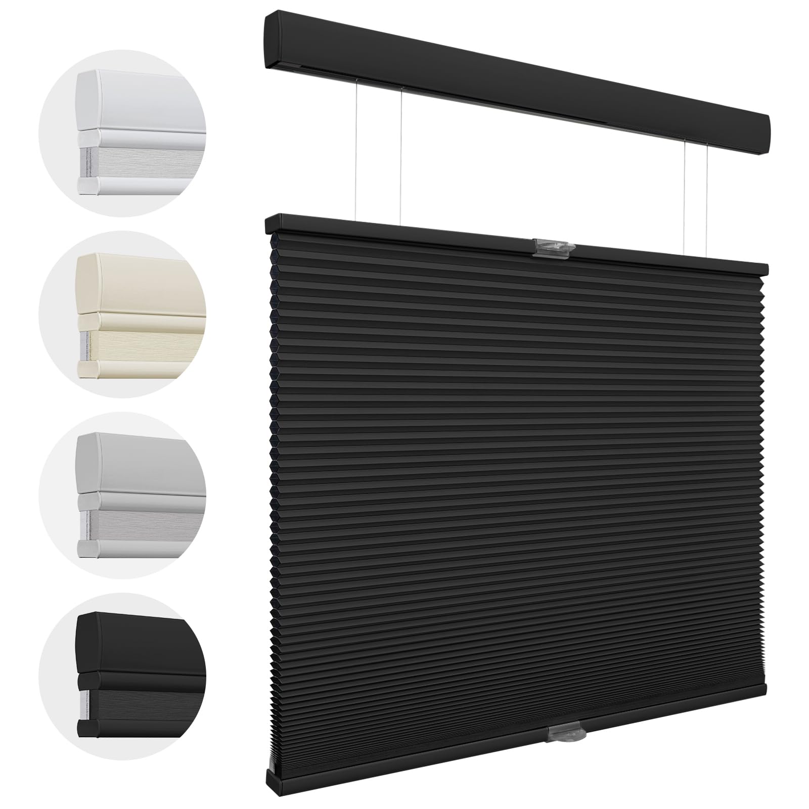 UrMoon Cellular Pleated Blinds for Window, Cordless Thermal Shades Top-down Bottom-up Blind Blackout UV Protection Honeycomb Shade (Blackout - Black, 161cm W x 122cm H)