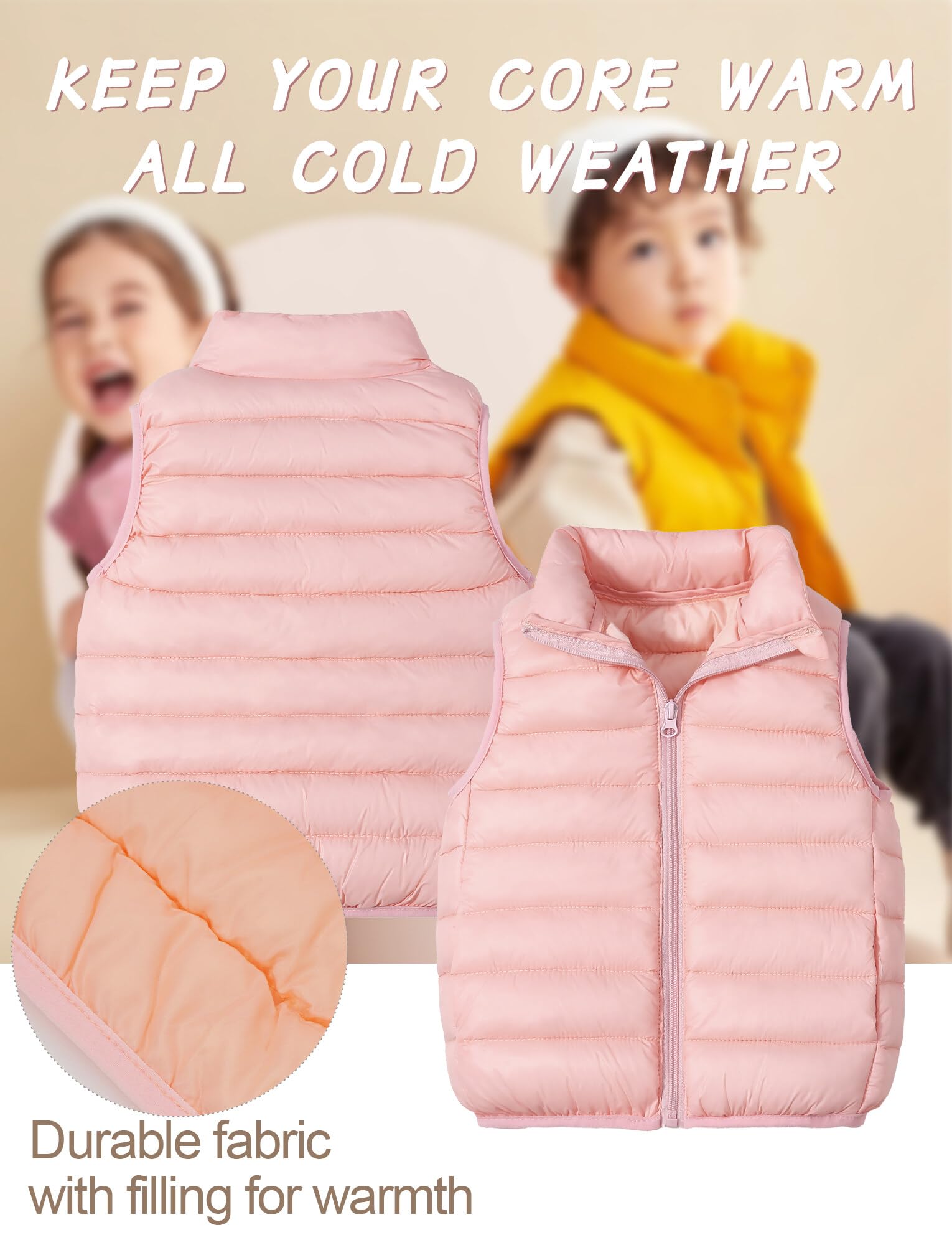 Happy Cherry Piumino per bambini per ragazzi e ragazze, invernale, caldo, senza maniche, imbottito, con colletto rialzato, gilet trapuntato