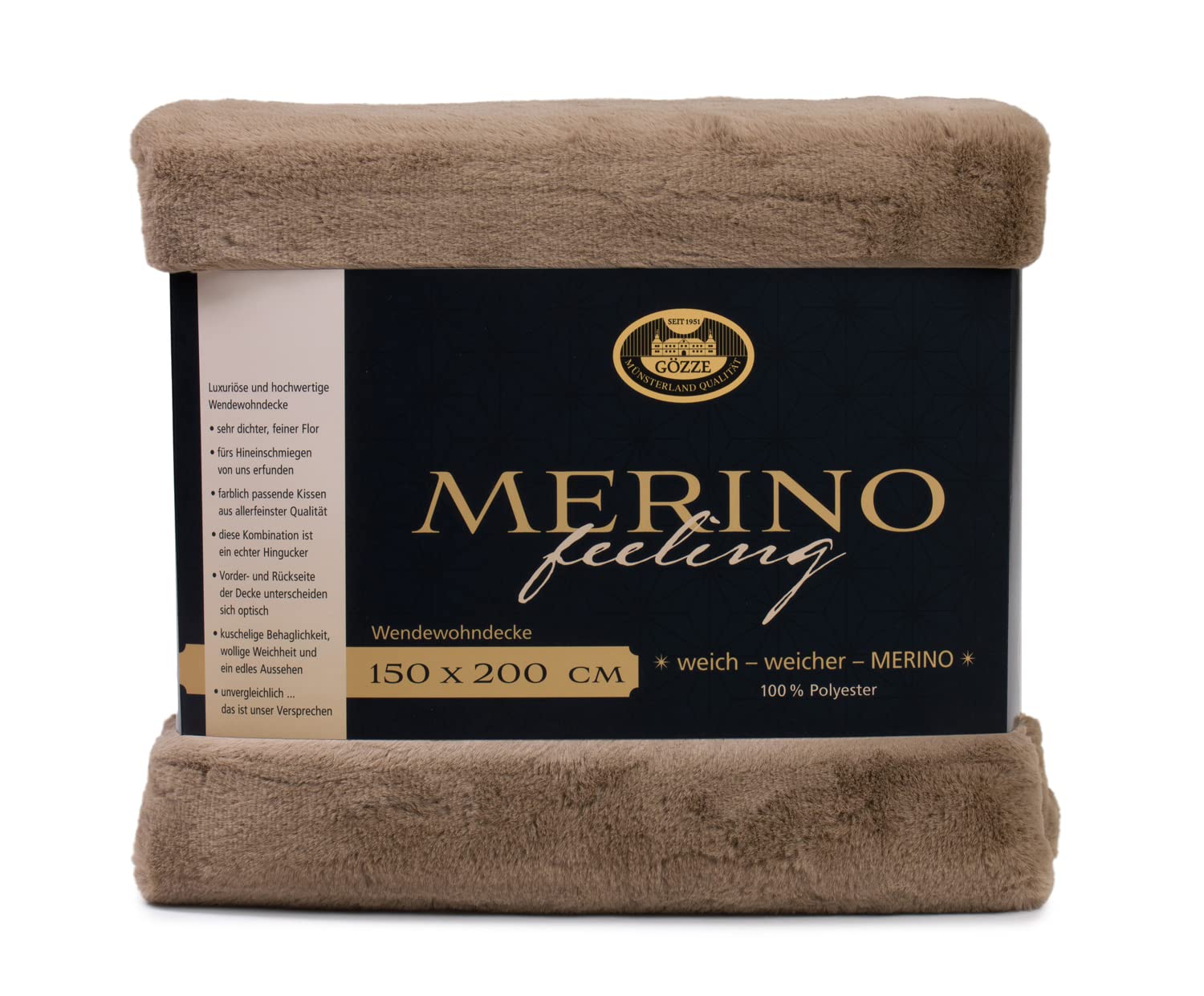 Gözze - Manta acogedora, tacto merino, reversible, alta densidad 600 g/m², 150 x 200 cm - Marrón Topo