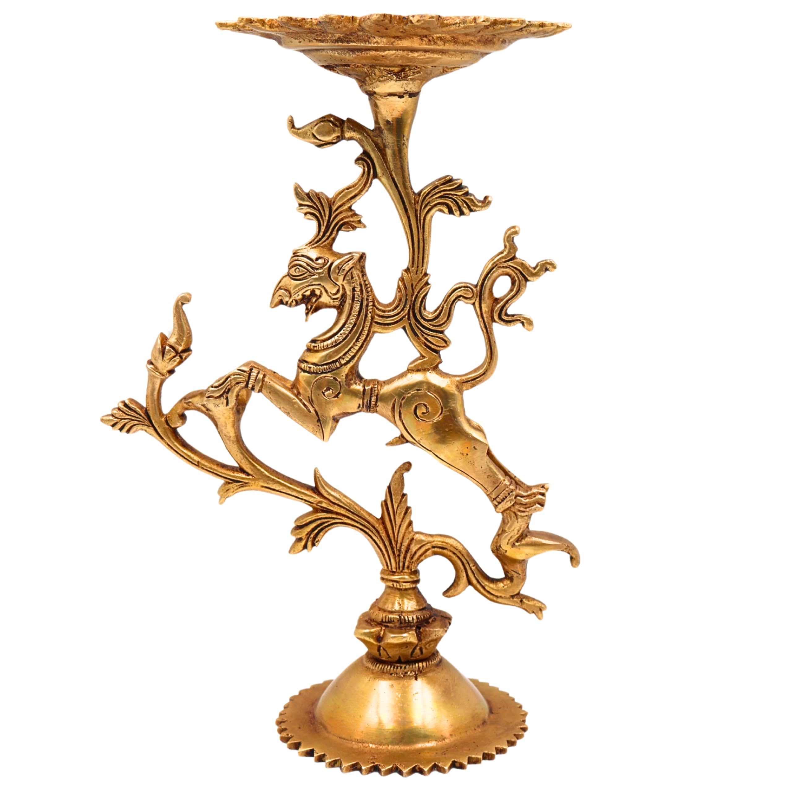 South Indian Arts Brass Candle Stand | Holder | Agarpathi Stand | Candle Stand | Lion Styled Brass Candle | Dhoop Holder | Stand | Dhoopdani,Gold, 24Cm, 1 Piece-image-4