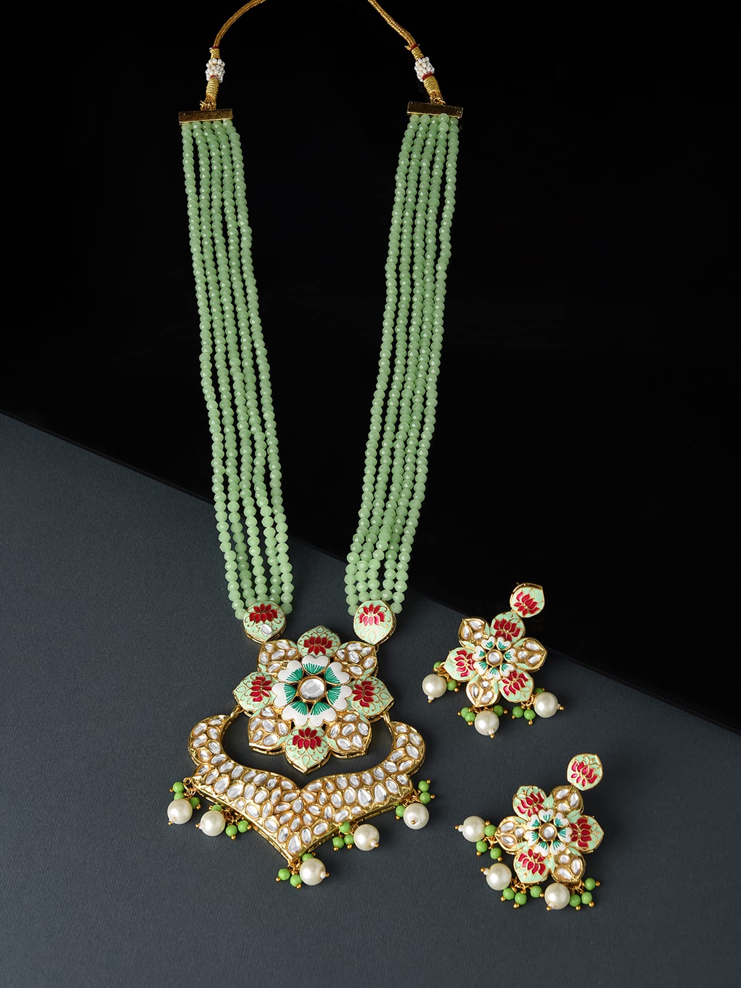 Multicolor Meenakari Multistrand Crystal Necklace & Earring Set