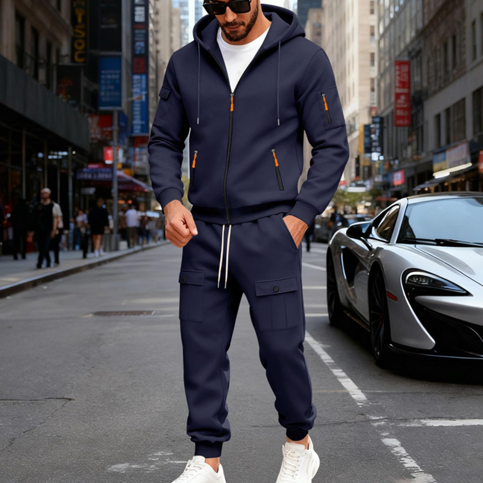 Generisch Herren Trainingsanzug Jogginganzug Sportanzug 2-Teiliges Fitness Streetwear Freizeitanzug Jogginghose