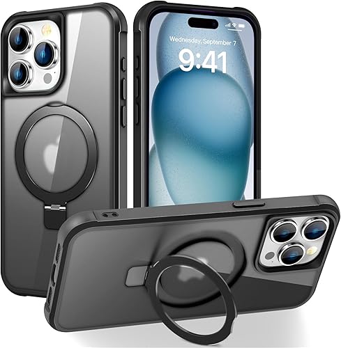 Miniatura 69 de Funda de grado militar compatible con iPhone 14 Plus de 6.7 pulgadas, con soporte magnético invisible tipo anillo, compatible con MagSafe y gran