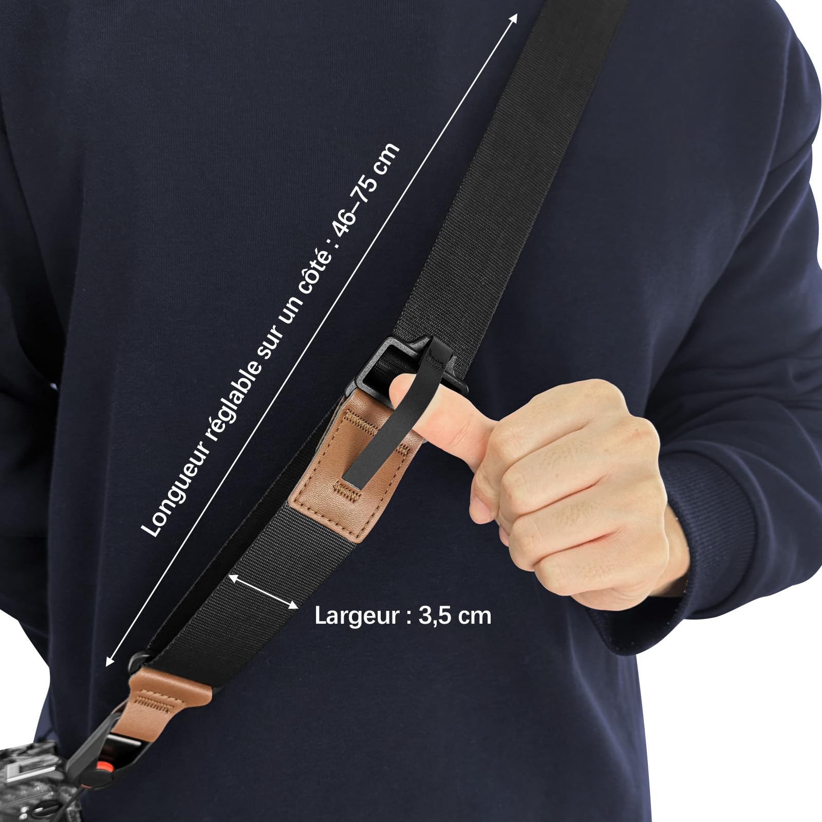Sangle Appareil Photo avec Fermetures Rapides, Lanière Noire et Marron pour Appareils Numériques, Camera Strap avec 4 Points d'Attache
