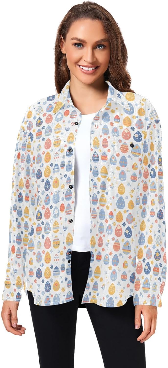 KLL Easter Eggs Pattern Holidays Men Women Slim Fit Rugby Shirts Outdoor Long Sleeve Work Outfits