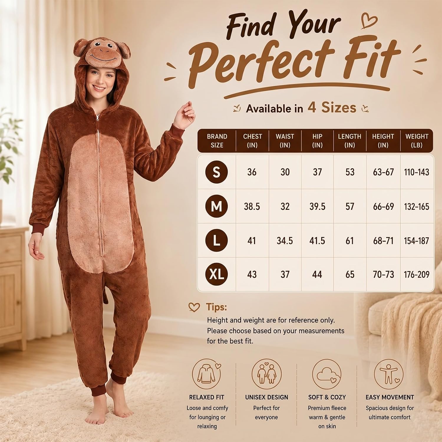 Animal Onesie Pajamas Unisex Adult - Animal One Piece Costume for Halloween Cosplay, Party, Lounging & Sleepwear