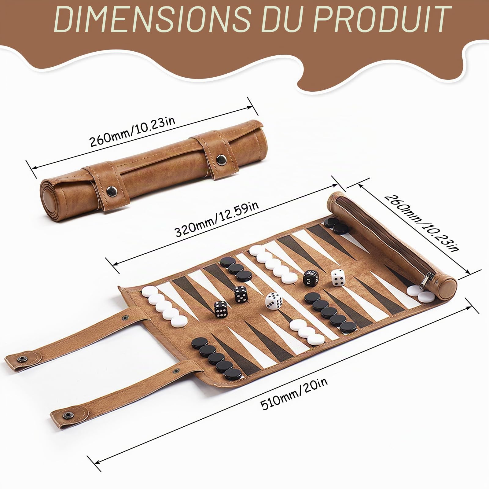 Backgammon Portables Bagamon de Voyage pour Adultes et Enfant (32 x 26 cm)
