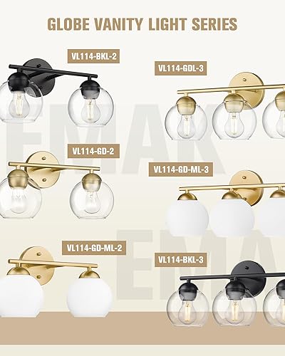 Miniatura 6 de Emak Moderna lámpara de tocador de globo de 3 luces, accesorios de iluminación de baño dorados con pantalla de vidrio de leche para baño,