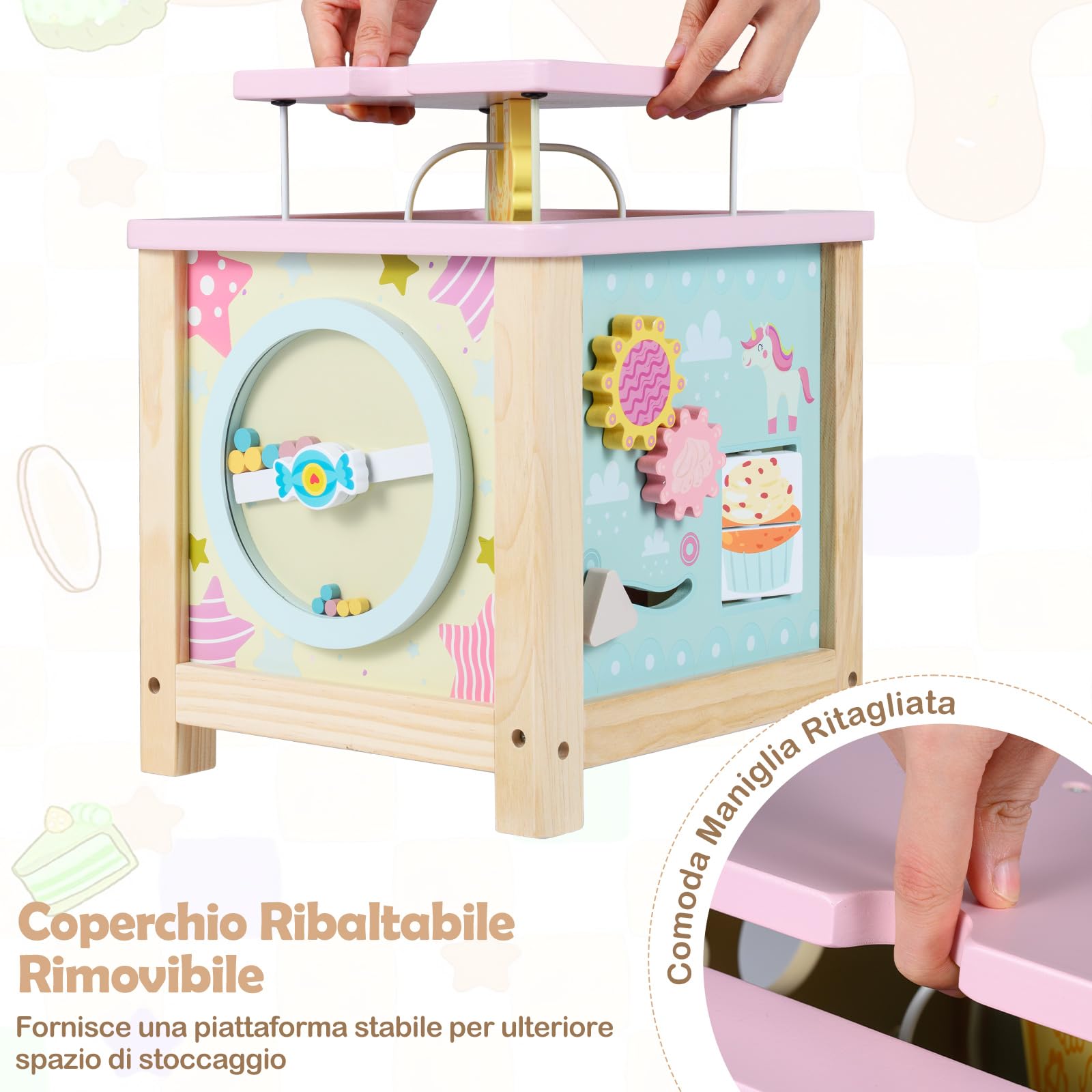 COSTWAY Cubo attività in Legno, Giochi Sensoriali Montessori per Bambini da 18+ Mesi, Giochi Educativi per Lo Sviluppo del Bambino, Giocattolo di Apprendimento per Compleanno e Natale