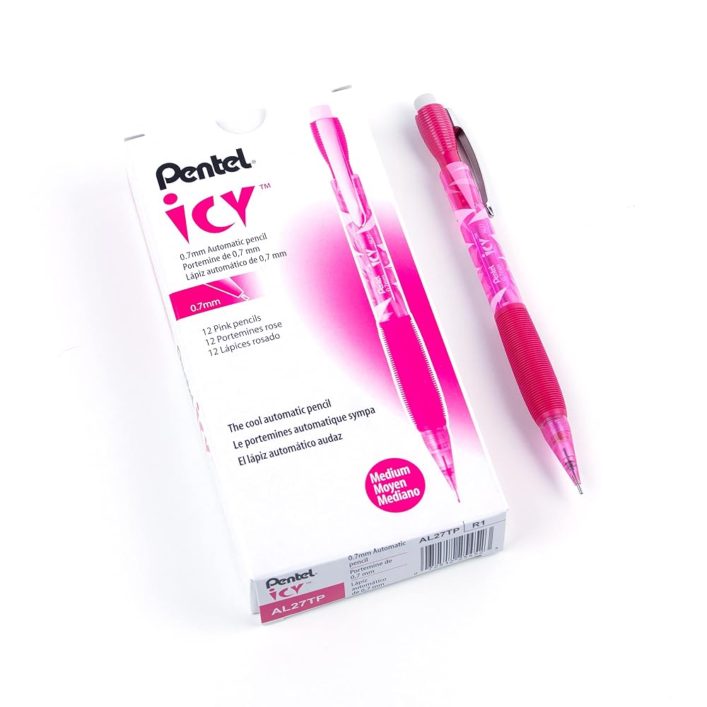 Pentel Icy Mechanical Pencil, 0.7mm, Tinted Pink Barrel, Box of 12 (AL27TP)