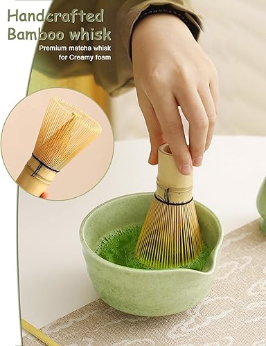 Miniatura 4 de Juego de batidor de matcha juego de matcha japonés con cuenco de cerámica, tamiz y soporte de matcha, cuchara de bambú, soporte para cucharada,