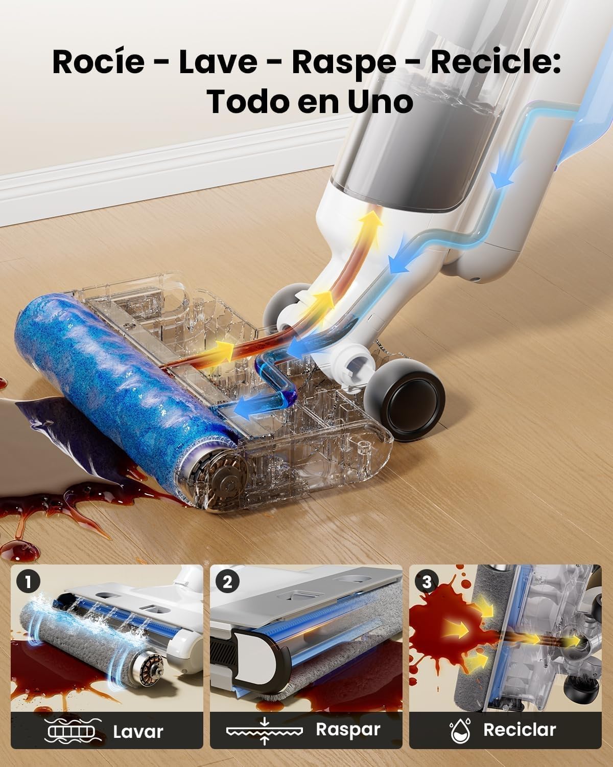 Proscenic F10 Ultra Aspiradora Escoba sin Cable en Seco y Húmedo, 60 Min de autonomía, Autolimpieza, Limpia Esquinas y Bordes, para Suelos Duros, Pelo de Mascotas, Diseño de Inclinación de 180°