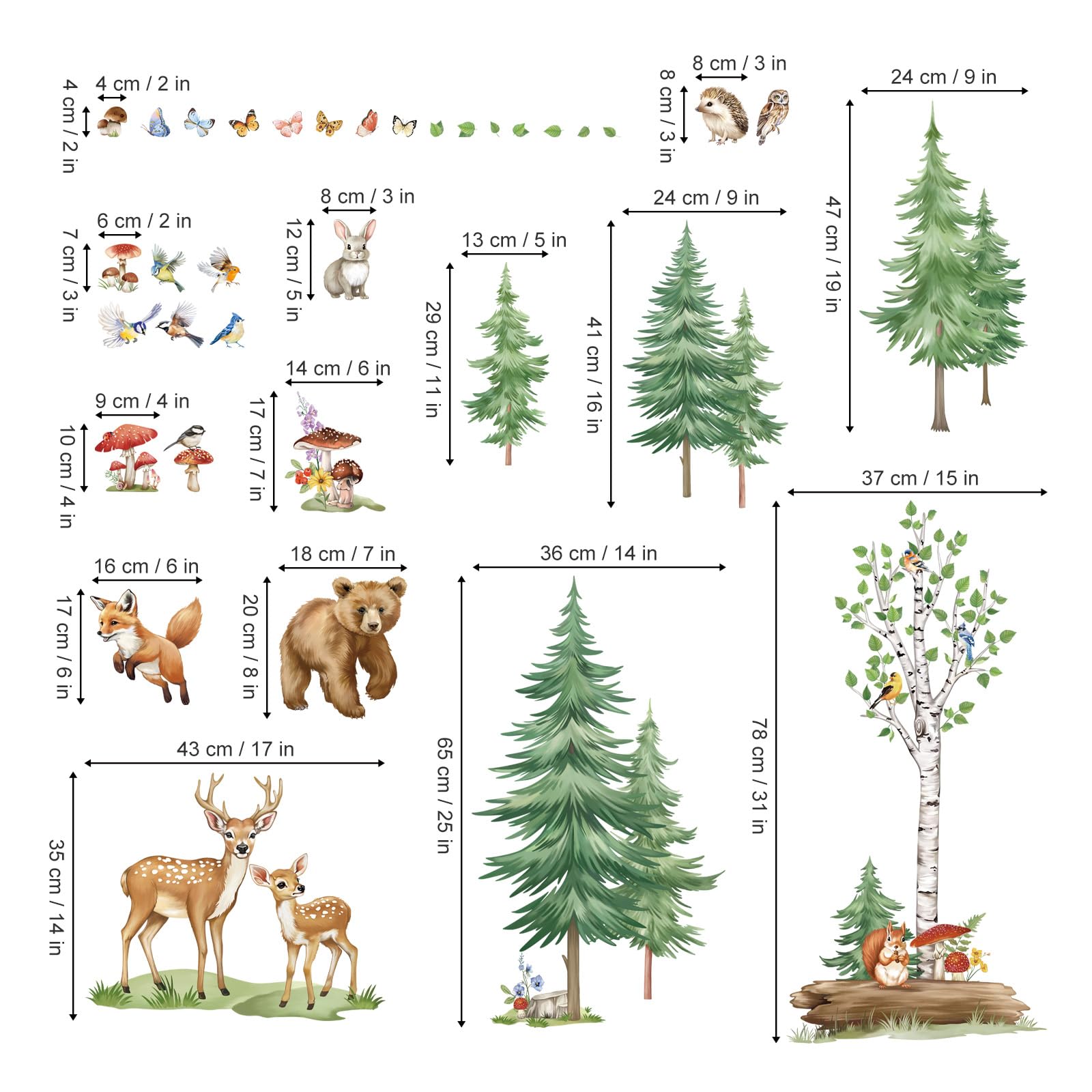 wondever Large Pine Tree Woodland Animals Wall Stickers Forest Birch Bear Deer Fox Peel and Stick Wall Art Decals for Baby Nursery Kids Bedroom - Image 4