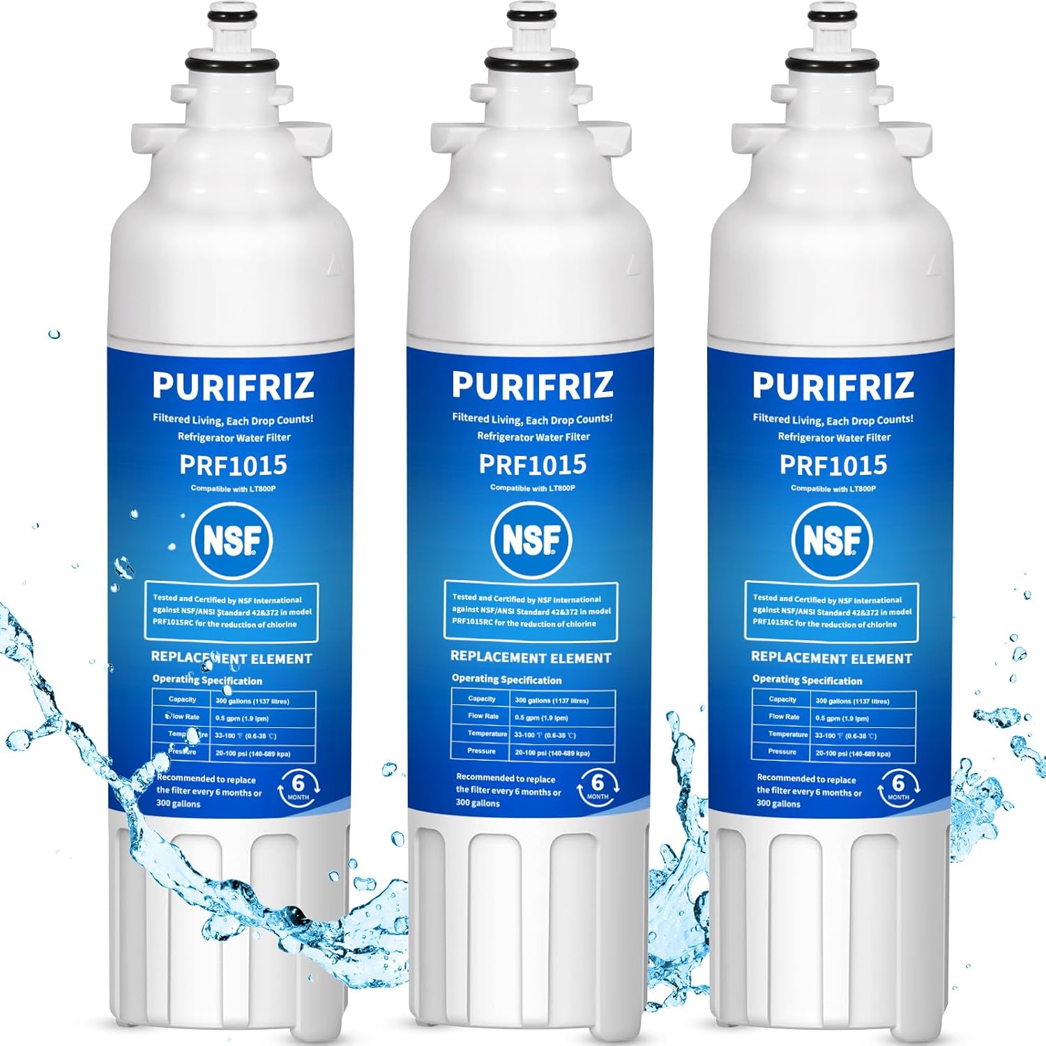 3 Pack ADQ73613401 Refrigerator Water Filter, Compatible with LG LT800P, LT800PC, ADQ736134, ADQ73613402, LSXS26326S, LSXS26366S, LMXS30776S, LSXS26366D, LMXC23746S, 46-9490, 469490, 6 Month