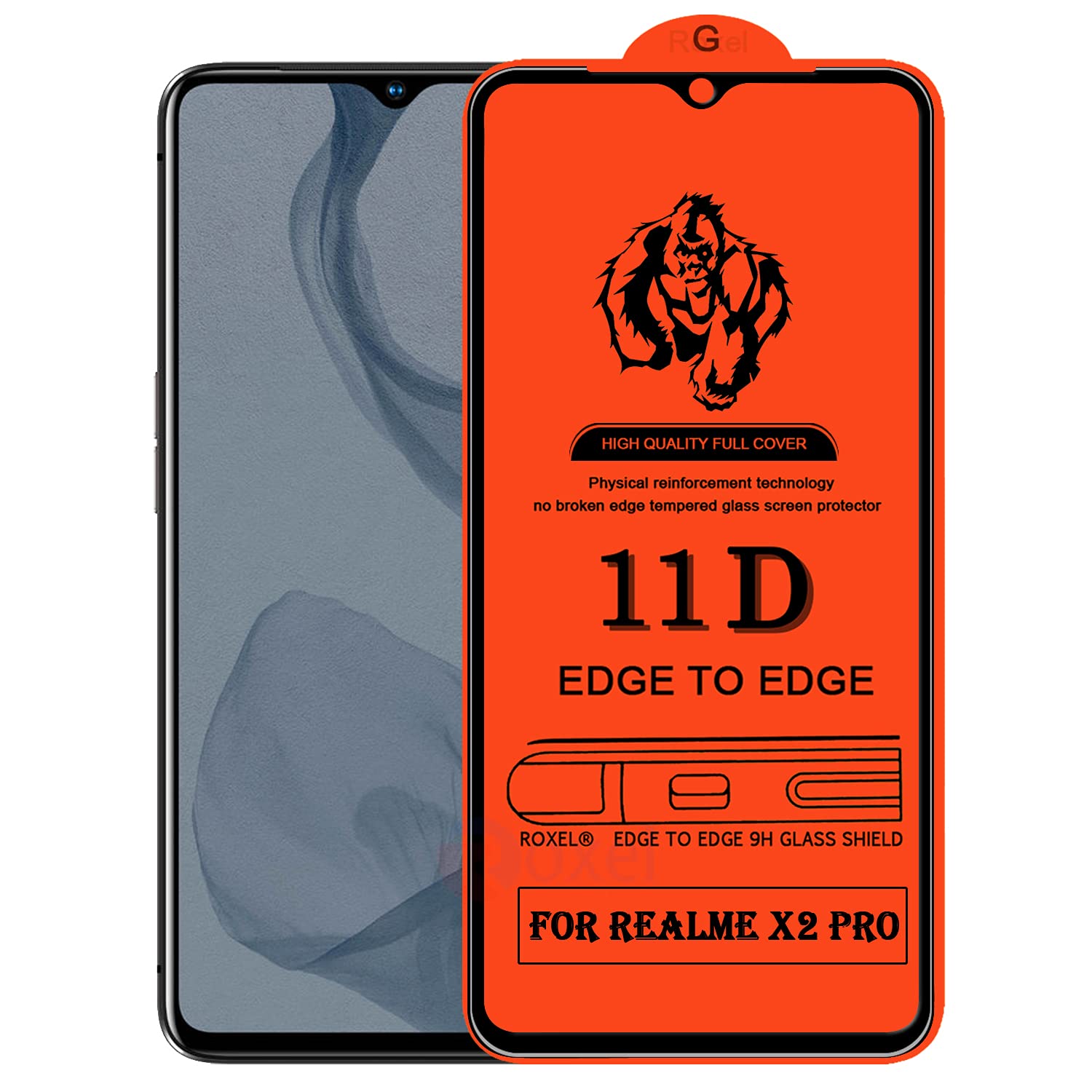 Roxel 11D Tempered Glass Screen Protector Compatible for Realme X2 Pro (Pack Of 1) with Full Screen Coverage (edge to edge) and Easy Installation kit [1 Pack|Black|Gorilla Tempered]