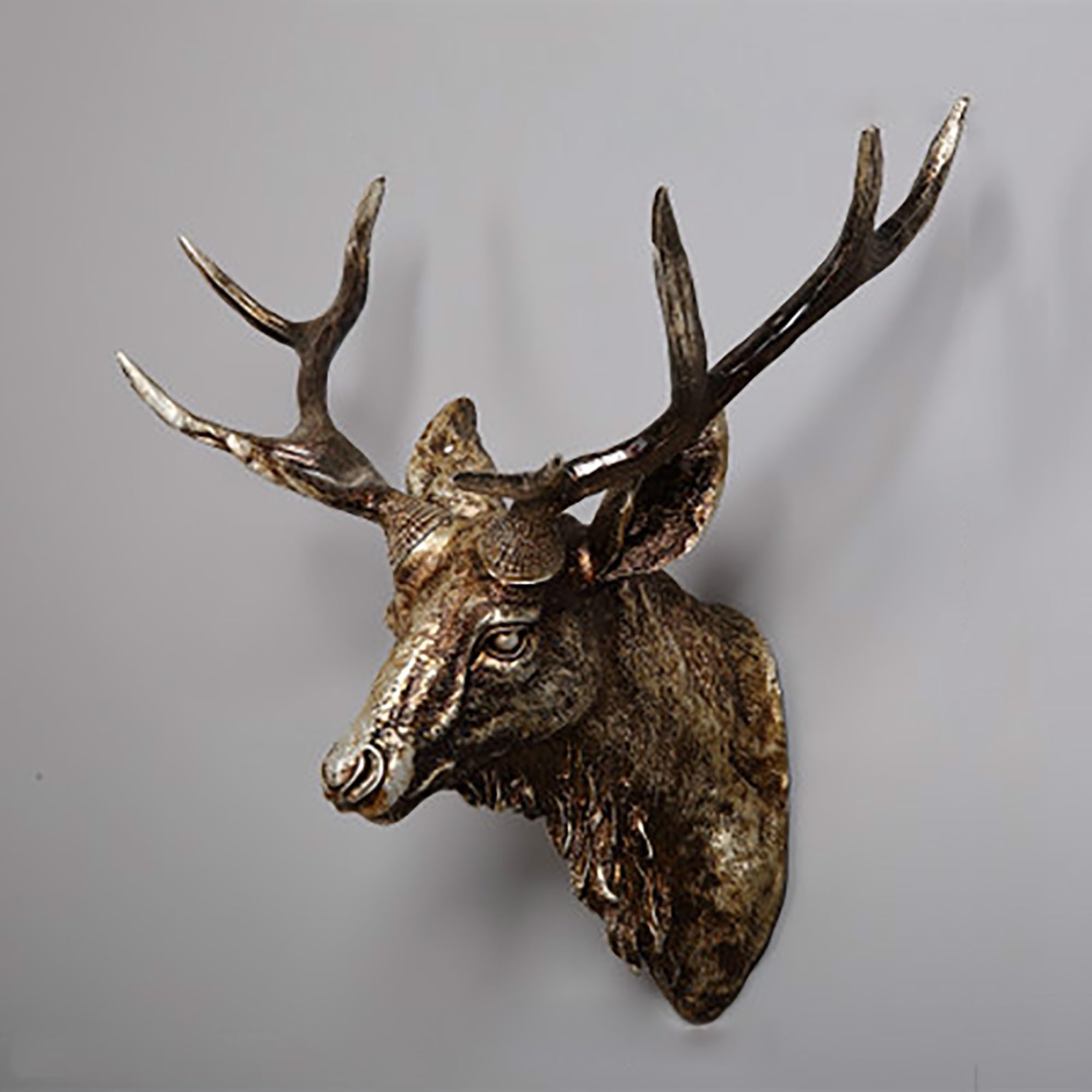 Ryzqwe Metallic Deer Head Wall Decor Statue Or Deer Head Sculpture Antlers Animal Head Wall Decor For Rustic Lodge Or Hunting Cabin Decor Wildlife Art Display Centerpiece As Gifts For Hunters Outdoor Wall Decor(Metal