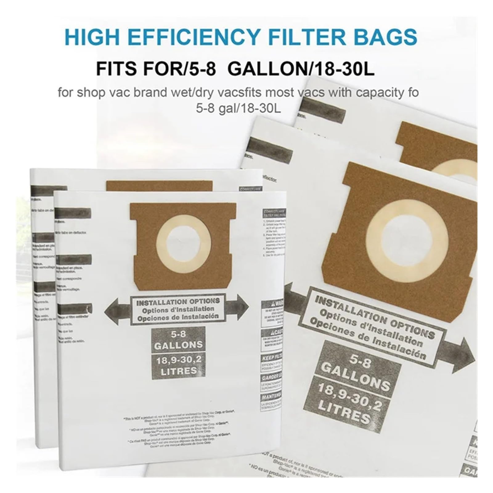 Lot De 7 Sacs À Poussière Universels For Aspirateurs Secs De 5 À 8 Gallons, Compatibles Avec Les Aspirateurs D'atelier De 5 À 8 Gallons, Compatibles Avec Les Sacs À Poussière Ridgid Et VF, Remplacemen