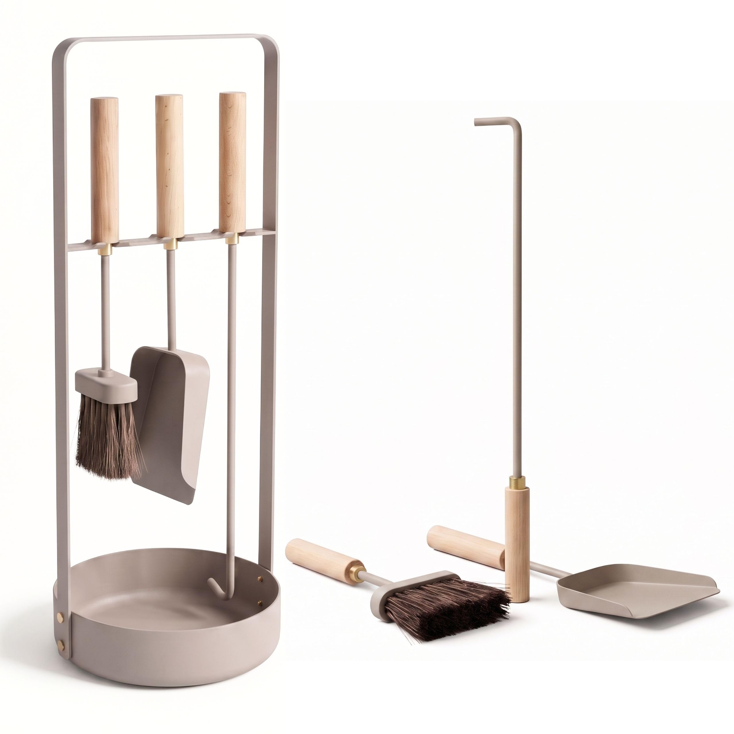 LIVLIG Serviteur de cheminée 3 pièces beige, accessoires pour poêle à bois