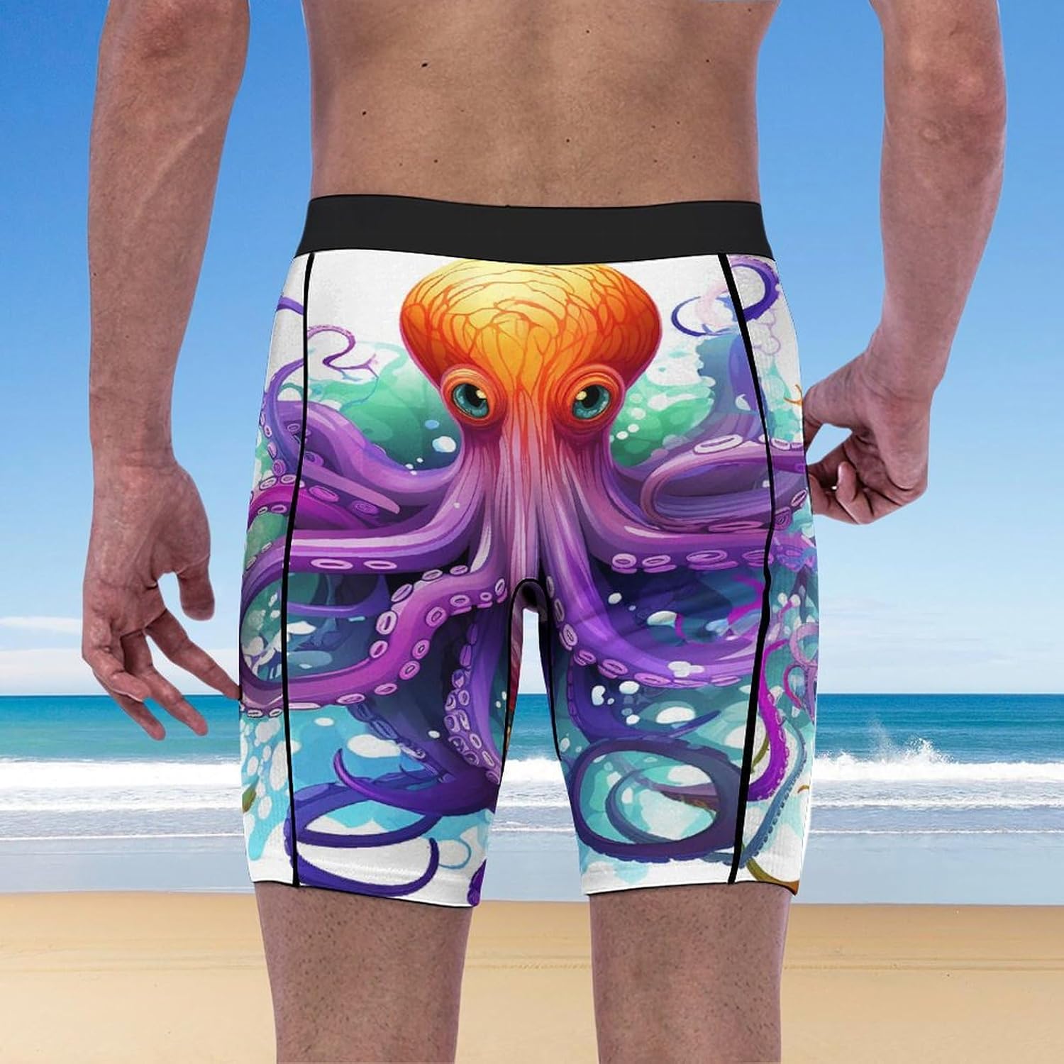 Colorful Octopus Compression Shorts Men Spandex Sport Shorts Workout Performance Baselayer Underwear