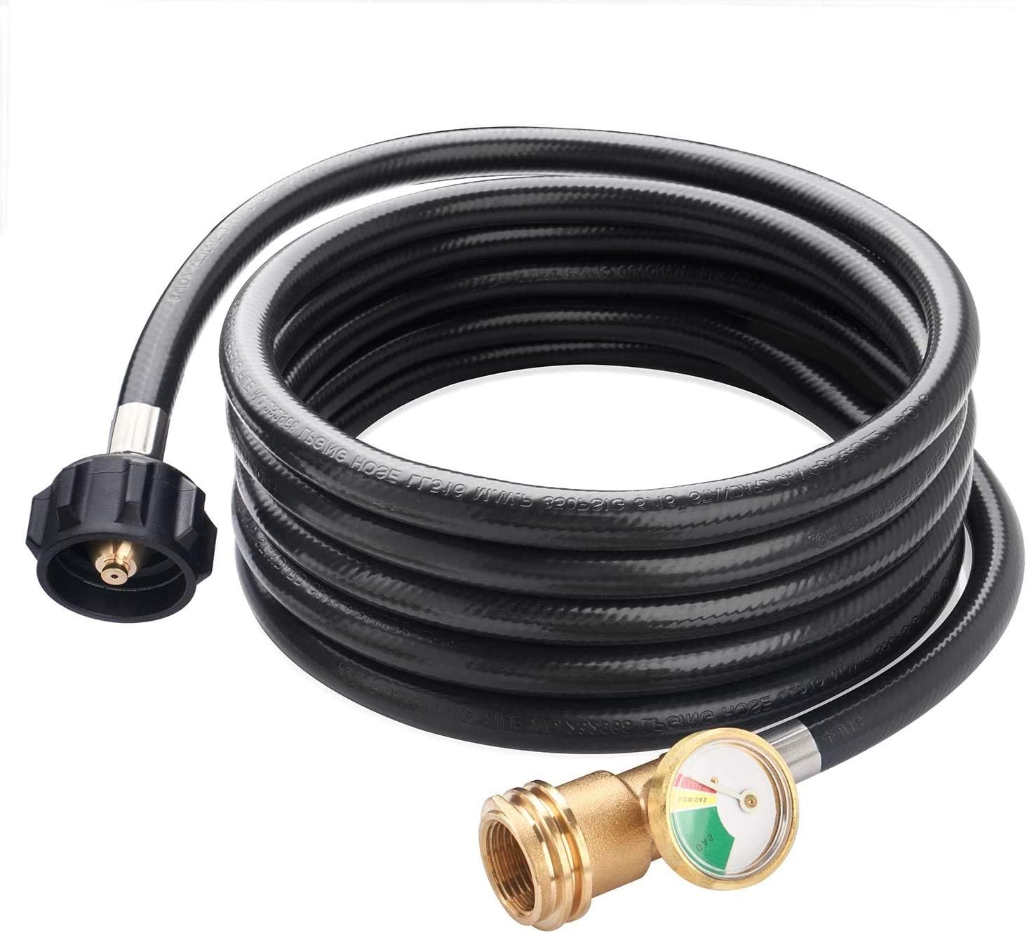 12 Feet Propane Extension Hose, Tank Extension Hose with Gauge for Gas Grill, Tank, RV, Heater