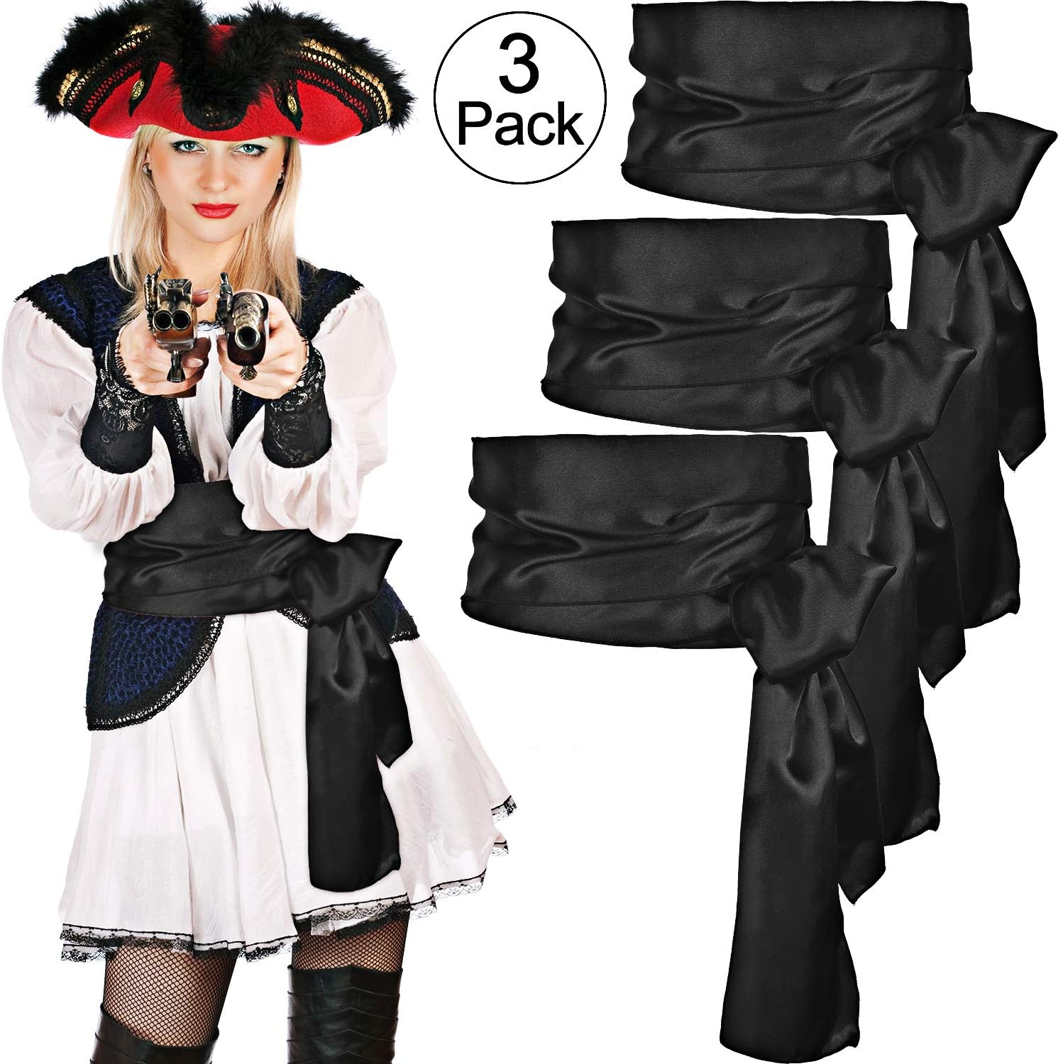 SATINIOR 3 Pcs Halloween Red Sash Belt Pirate Costume Accessories