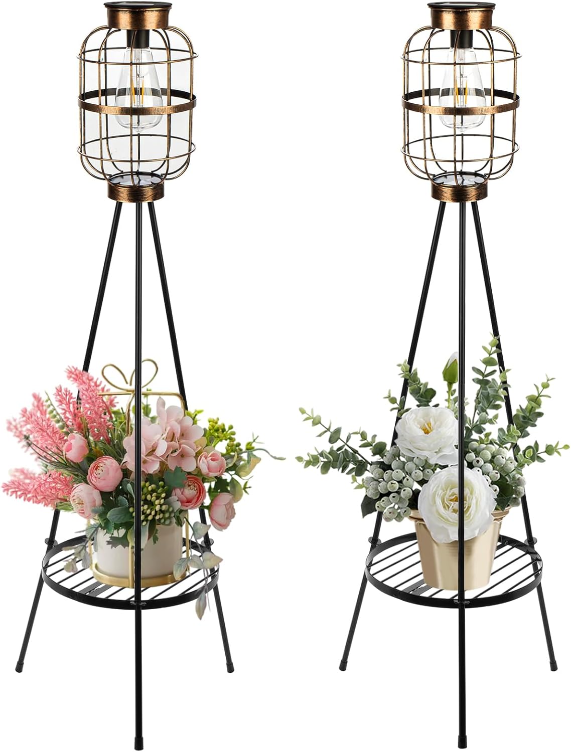 mopha 2 Pack Outdoor Floor Lamps Solar Powered Lantern with Plants
