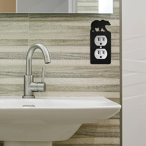 Miniatura 6 de Lothee Cubierta de metal para interruptor de oso, alce, árbol, montaña, alce, placa de luz negra, cubierta de salida de bosque, interruptor de