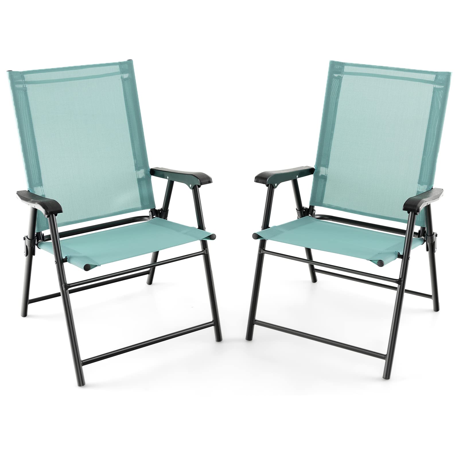 KOMFOTTEU Set di 2 sedie pieghevoli da balcone, portatili, da giardino con schienale, per terrazze, resistenti alle intemperie, pieghevoli, per giardino, balcone, terrazza (verde menta)