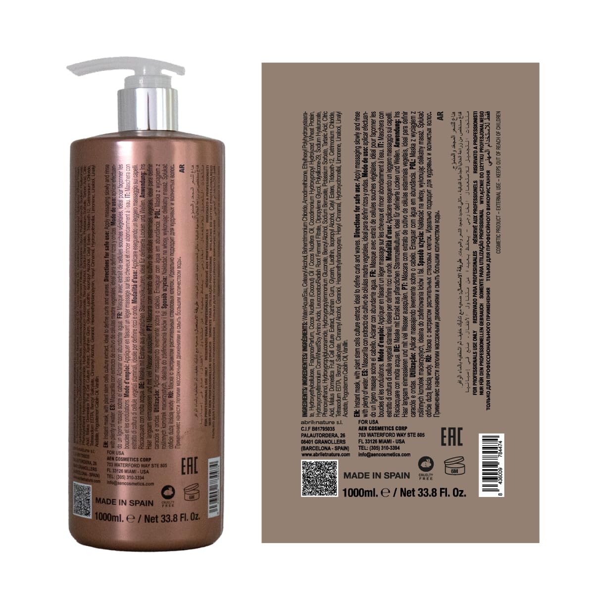 abril et nature - Haarmaske Locken, Curly Definition Mask, Für Lockiges & Welliges Haar, Anti Frizz & Hitzeschutz für Haare, Professional Conditioner Locken, 1000 ml