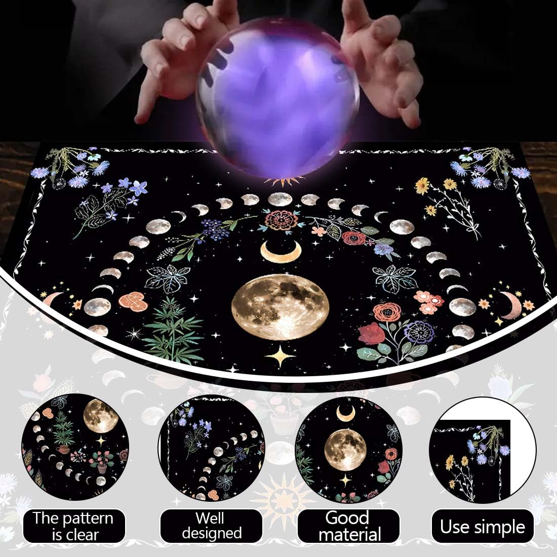 Tappeto Divinatorio, Tovaglia per altare per praticare la cartomanzia e il pendolo esoterico(B, 75 * 75cm)