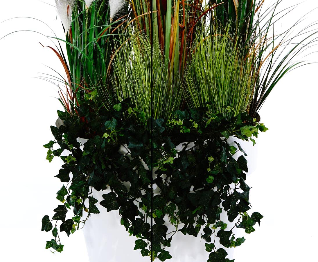 6 separadores de plantas artificiales, 230 x 80 cm, arreglo de hierba, moderno, verde oscuro, poliéster/PVC, separador decorativo de habitaciones con macetero, para oficina y locales comerciales