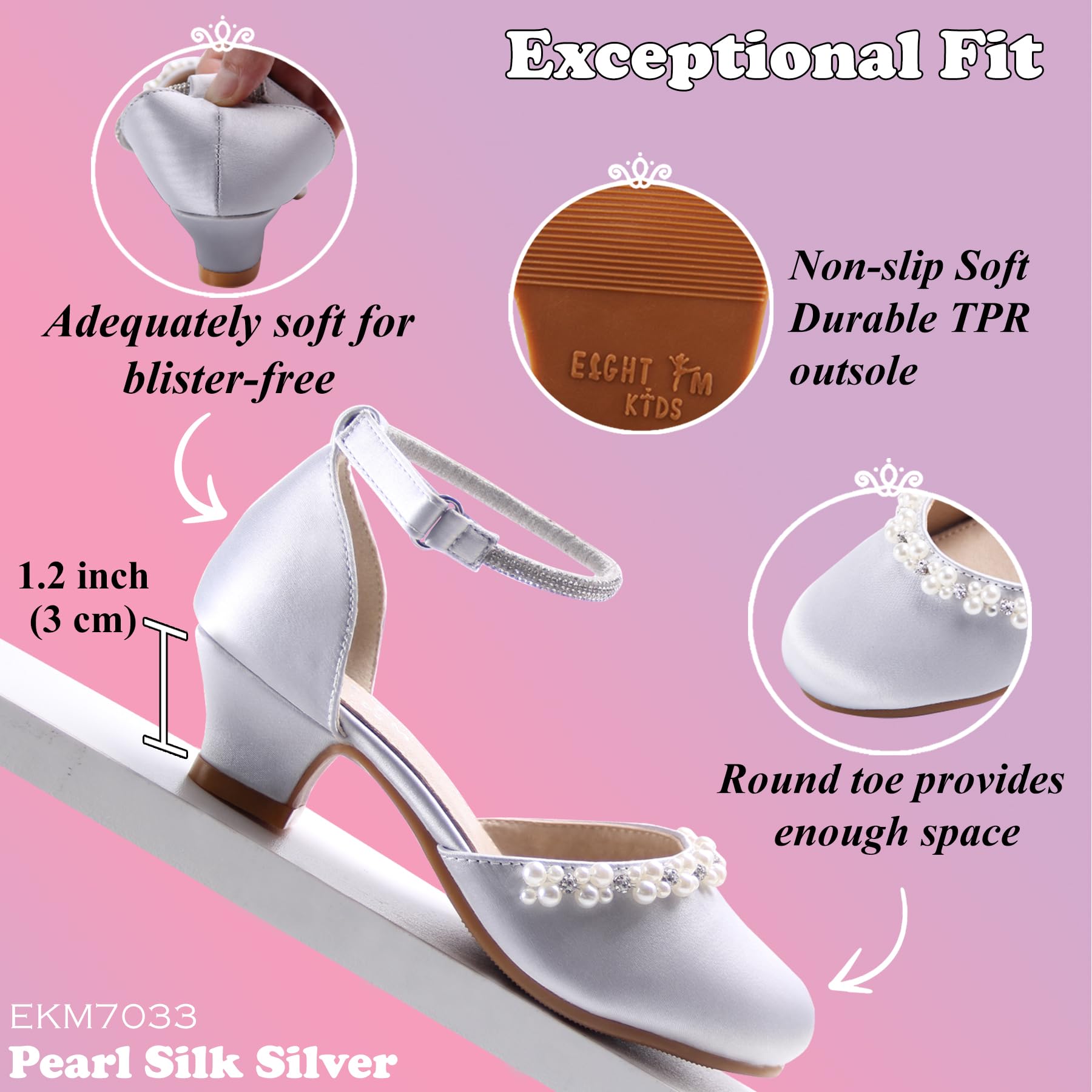 EIGHT KM - Mädchen High Heel Kleid Schuhe - Glattes Seidenperle - Prinzessin Hochzeit Schuhe Party Pumps